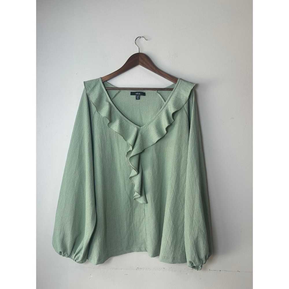 🎃Ellos Sage Green Ruffle V-Neck Textured Blouse Plus Size 26/28 2X